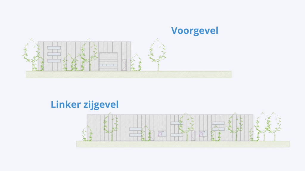 Voorgevel bouw bedrijfshal